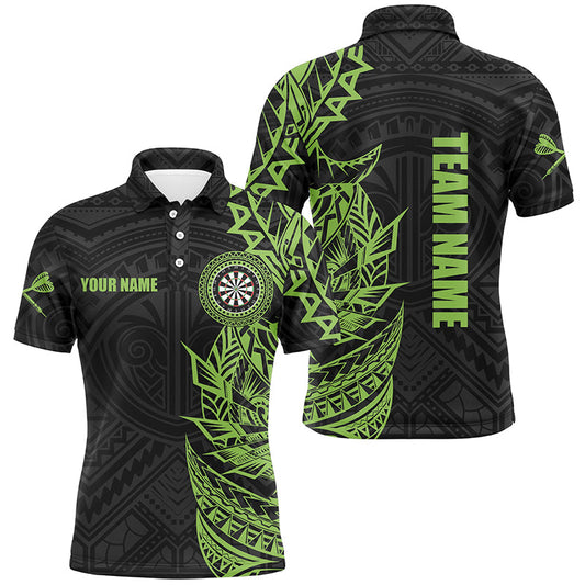 Maxcorners Personalized Green Tribal Darts Polo & Quarter Zip Custom Dart Shirts For Men Dart Jerseys