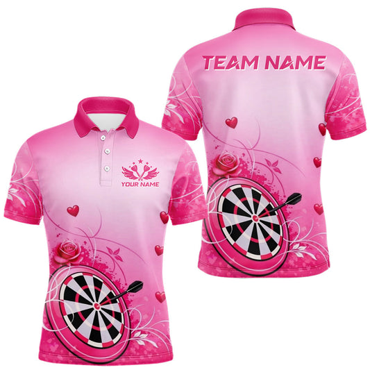Maxcorners Personalized Pink Roses Darts Jersey For Men Custom Valentine Darts Shirts, Best Darts Gifts LM1501