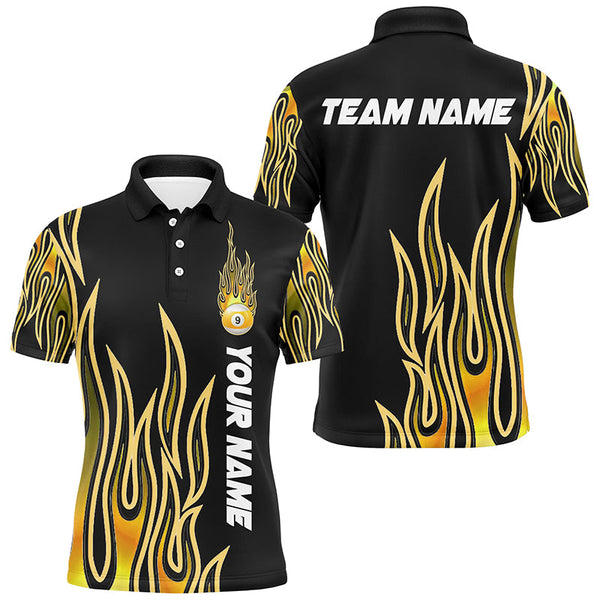 Maxcorners Yellow Fire 9 Ball Billiards Shirts Men And Women Billiard Polo & 1/4 Zip Shirts Billiard Team Jerseys