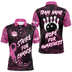 Maxcorners Strike For Change Pink Ribbon Custom Bowling Shirt For Men, Breast Cancer Awareness Bowling Jersey LM1708