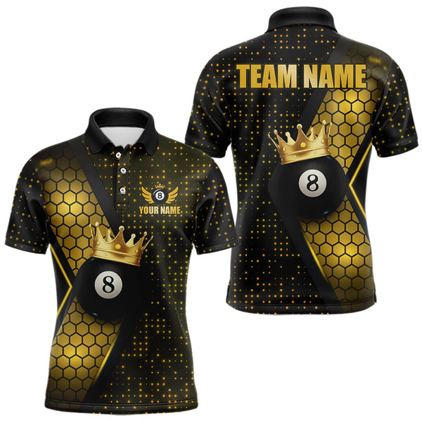 Maxcorners Personalized Gold 8 Ball Pool Crown Hexagon Billiard Shirt For Men, Billiard League Team Jersey MT1810