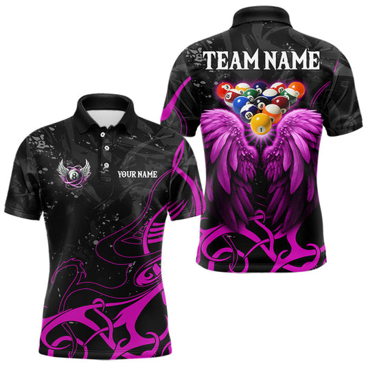Maxcorners Black And Purple 8 Ball Wings Billiard Shirt For Men Custom Tribal Pool Jersey Team Polo & 1/4 Zip