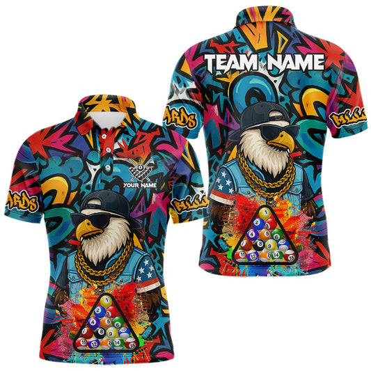 Maxcorners Funny Eagle Colorful Graffiti 8 Ball Billiard Shirt For Men Custom Billiard Jersey Pool Team Shirt