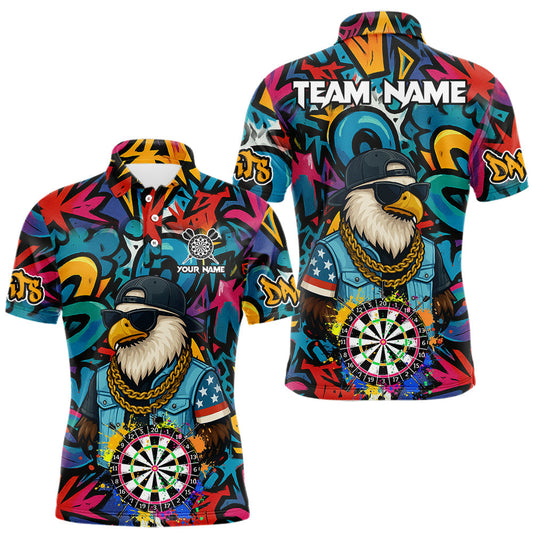 Maxcorners Funny Eagle Colorful Graffiti Darts Shirt For Men Custom Darts Jersey Team Polo & 1/4 Zip LM2201