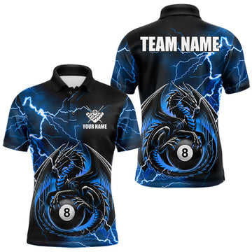 Maxcorners Custom Blue Thunder Lightning 8 Ball Pool Dragon Billiard Shirts For Men, Billiard Team Jersey, Team Jersey Polo & Quarter Zip LM2607