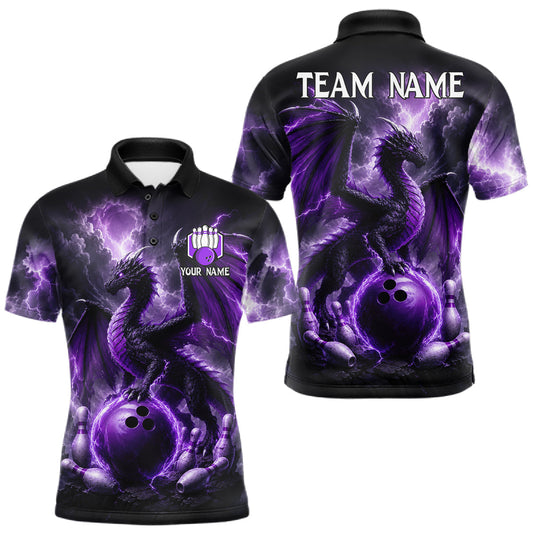 Maxcorners Personalized Purple Dragon Bowling Shirts For Men Custom Bowling League Bowling Team Jersey