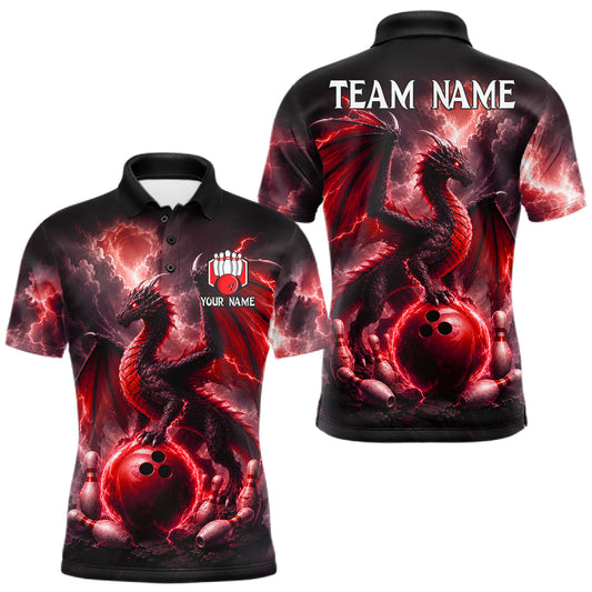 Maxcorners Personalized Red Dragon Bowling Shirts For Men Custom Bowling Jersey, Bowling League Team Shirts