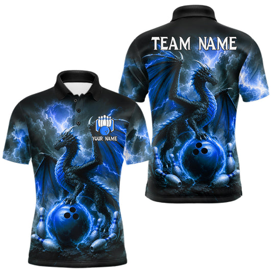 Maxcorners Personalized Blue Dragon Bowling Shirts For Men Custom Bowling Jersey, Bowling League Team Shirts