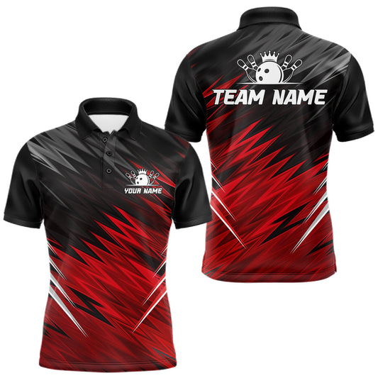 Maxcorners Personalized Black And Red Bowling Shirt For Men Custom Bowling League Outfit, Bowling Team Jersey