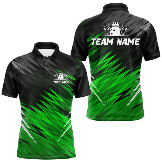 Maxcorners Personalized Black Green Bowling Shirt For Men Custom Bowling League Outfit, Bowling Team Jersey