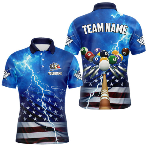 Maxcorners Blue Thunder Lightning American Flag Billiard Shirt For Men Custom Patriotic Pool Balls Jersey LM1809