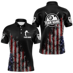 Maxcorners Billiard Jersey American Flag Smoke For Men Custom Patriotic 8 Ball Pool Jersey Polo & 1/4 Zip LM2608