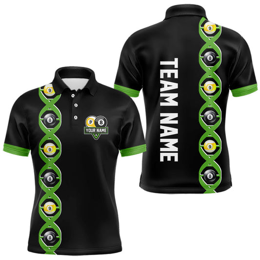 Maxcorners DNA Billiard 8 Ball & 9 Ball Shirts For Men Custom Funny Pool Jerseys Team Polo & 1/4 Zip |Green