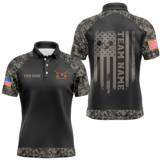 Maxcorners Personalized Retro Camo US Flag Billiard Shirt For Men Custom Pool Team Jersey Polo & 1/4 Zip