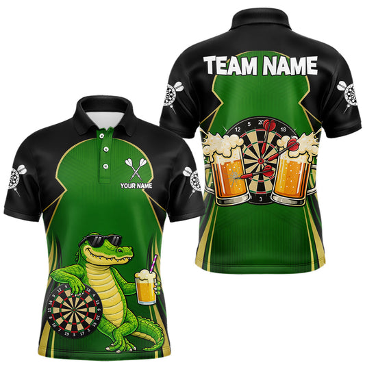 Maxcorners Funny Alligator And Beer Darts Shirt For Men Custom Darts Jersey Polo & 1/4 Zip, Darts Gifts