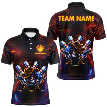 Maxcorners Funny Neon Bowling Jersey For Men Custom Bowling Shirt Polo & Quarter Zip, Bowling Team Outfit LM1903
