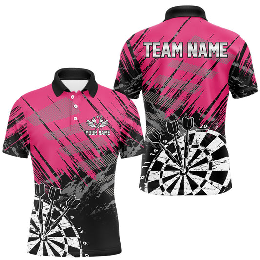 Maxcorners Pink Black Grunge Dart Shirts For Men Custom Dart Jersey With Pocket Option LM1904