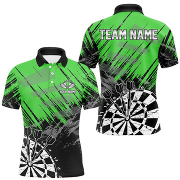 Maxcorners Green Black Grunge Dart Shirts For Men Custom Dart Jersey With Pocket Option LM1904