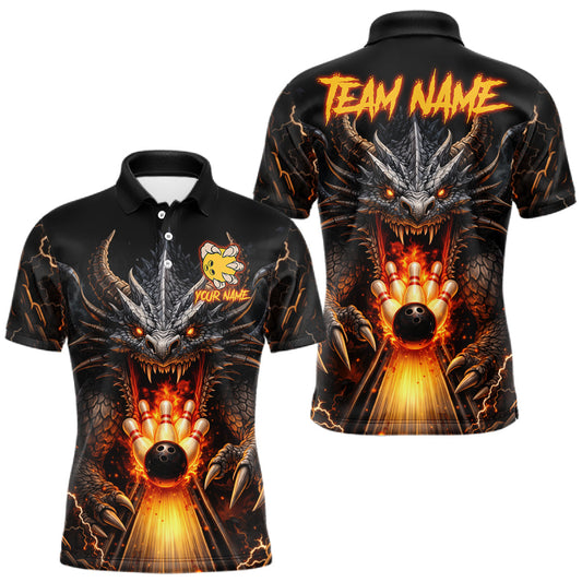 Maxcorners Personalized Dragon Bowling Jersey For Men Custom Fire Bowling League Team Shirt Polo & 1/4 Zip LM1904