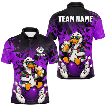 Maxcorners Personalized Purple Funny Duck Beer Bowling Jersey For Men Bowling Team Shirt, Gift For Bowlers