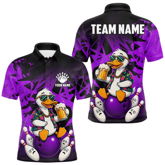 Maxcorners Personalized Purple Funny Duck Beer Bowling Jersey For Men Bowling Team Shirt, Gift For Bowlers