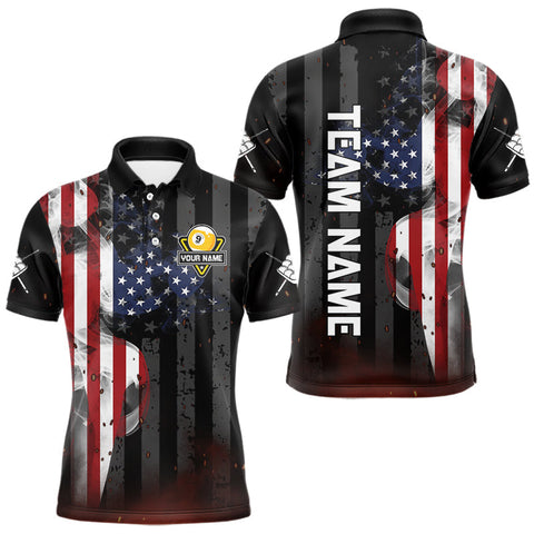 Maxcorners Personalized Vintage Smoke US Flag Billiard Shirts For Men, 9 Ball Pool Patriotic Billiard Jersey LM1809