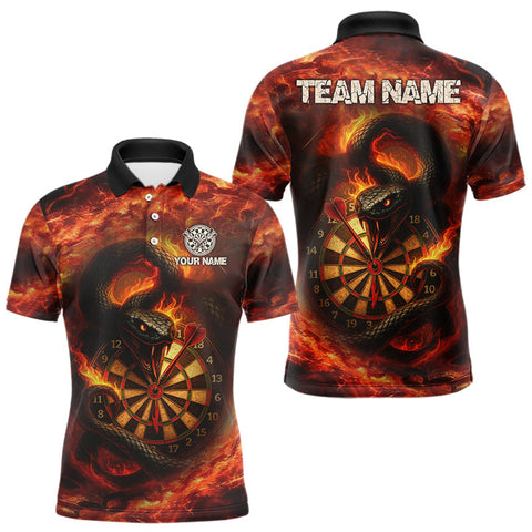 Maxcorners Personalized Fire Flame Orange Snake Darts Shirt For For Men Custom Darts Jersey Polo & 1/4 Zip LM1809