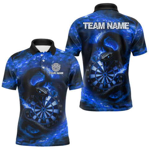 Maxcorners Personalized Fire Flame Blue Snake Darts Shirt For For Men Custom Darts Team Jersey Polo, 1/4 Zip MT2009