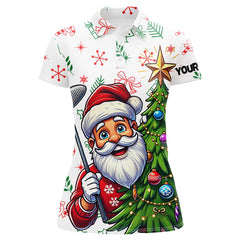 Maxcorners Funny Santa White Christmas Pattern Golf Jersey Customized Name 3D Shirt Unisex