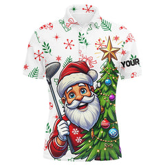 Maxcorners Funny Santa White Christmas Pattern Golf Jersey Customized Name 3D Shirt Unisex