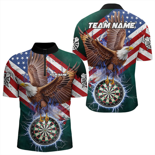 Maxcorners Personalized American Flag Eagle Dart Shirts For Men Custom Dart Board Lightning Dart Jerseys