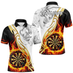 Maxcorners Personalized Flame Smoke Tribal Darts Shirt For Men Custom Golden Darts Jersey Team Polo & 1/4 Zip LM1812