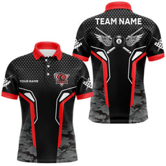 Maxcorners Black And Blue 8 Ball Pool Wings Custom Camo Billiard Shirts For Men, 8 Ball Billiard Team Jerseys