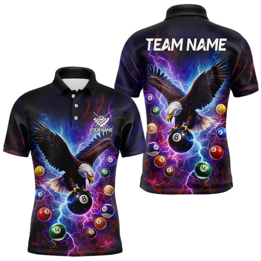 Maxcorners Custom Colorful Lightning Eagle Billiard Shirt For Men, 8 Ball Pool Team Jersey Polo & 1/4 Zip LM1903