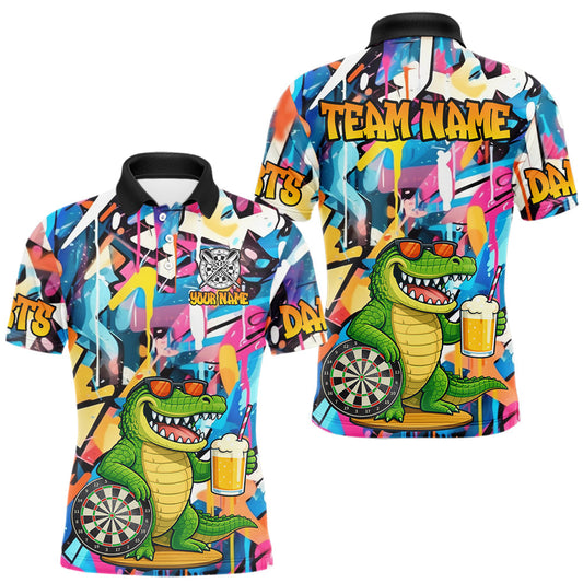 Maxcorners Funny Alligator Colorful Graffiti Darts Shirt For Men Custom Darts Team Jersey Polo & 1/4 Zip LM1904