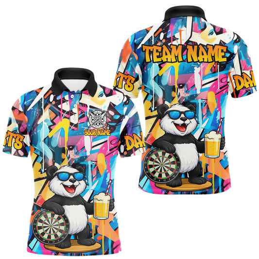Maxcorners Funny Panda Colorful Graffiti Darts Shirt For Men Custom Darts Team Jersey Polo & 1/4 Zip LM1904