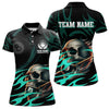 Maxcorners Turquoise Funny Skull 8 Ball Pool Shirt For Men Custom Billiard Team Jersey Polo & 1/4 Zip LM2007