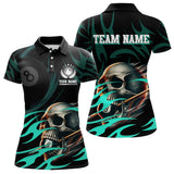 Maxcorners Turquoise Funny Skull 8 Ball Pool Shirt For Men Custom Billiard Team Jersey Polo & 1/4 Zip LM2007