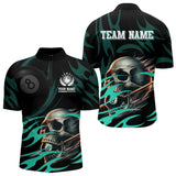 Maxcorners Turquoise Funny Skull 8 Ball Pool Shirt For Men Custom Billiard Team Jersey Polo & 1/4 Zip LM2007