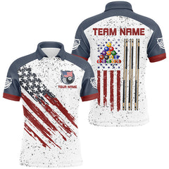Maxcorners Billiard White Grunge American Flag Customized Name, Team Name 3D Polo Shirt