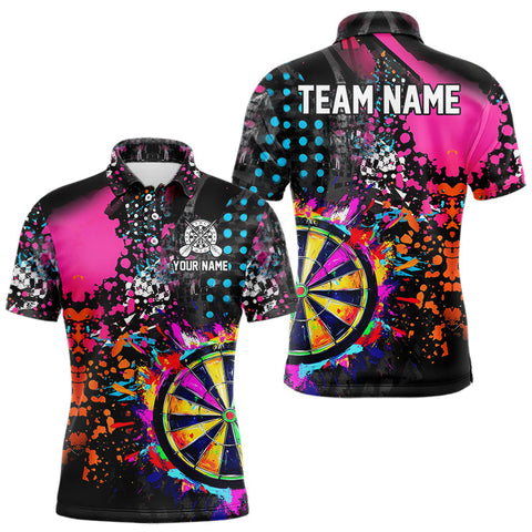Maxcorners Personalized Colorful Grunge Funny Darts Shirt For Men Custom Darts Jersey Team Polo & 1/4 Zip  LM3010