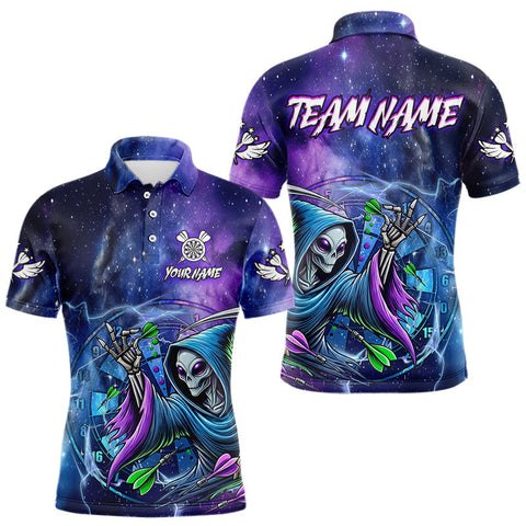 Maxcorners Funny Blue Purple Galaxy Alien Dart Shirts For Men Custom Glowing Dart Jersey Team Polo & 1/4 Zip LM3010