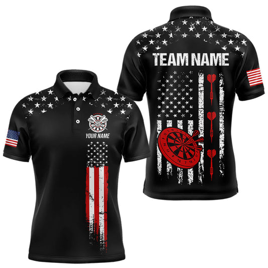 Maxcorners Personalized American Flag Darts Jersey For Men Custom Patriotic Darts Team Polo & 1/4 Zip Shirt LM3010