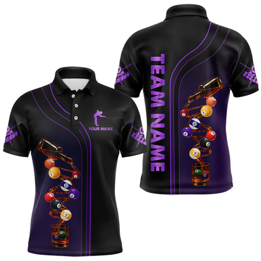 Maxcorners Funny DNA Wine Billiard Shirt For Men Custom Pool Team Shirts, Billiard Jersey Polo & Zip |Purple