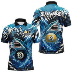 Maxcorners Custom Funny Blue Shark 8 Ball & 9 Ball Billiard Shirt For Men, Pool Team Shirt Polo & 1/4 Zip LM2011
