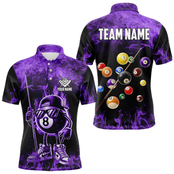 Maxcorners Personalized Purple Funny 8 Ball Pool Flame Men'S Billiard Shirts, Billiard Team Shirts Pool Jerseys