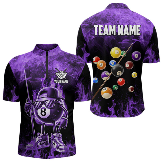Maxcorners Personalized Purple Funny 8 Ball Pool Flame Men'S Billiard Shirts, Billiard Team Shirts Pool Jerseys