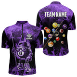 Maxcorners Personalized Purple Funny 8 Ball Pool Flame Men'S Billiard Shirts, Billiard Team Shirts Pool Jerseys