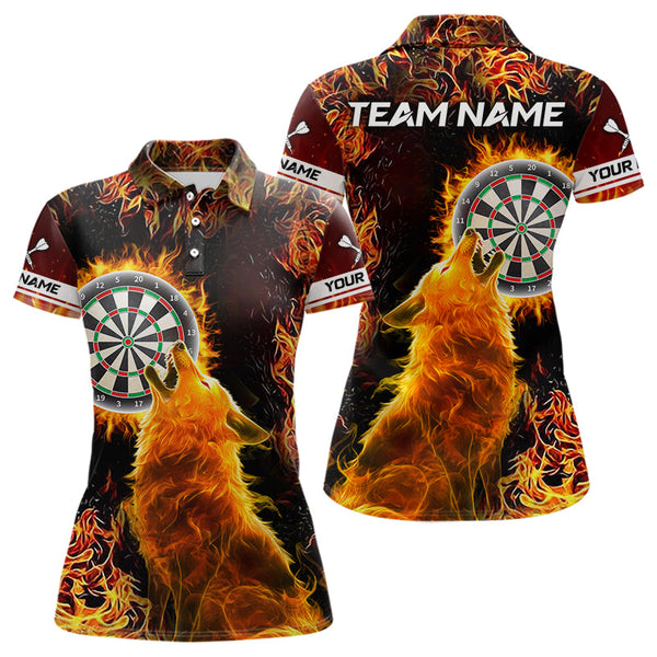 Maxcorners Orange Flame Dartboard Wolf Dart Shirts For Men Custom Dart Jersey Polo & 1/4 Zip, Dart Team Shirts