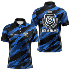 Maxcorners Blue Camo Dart Shirts With Pocket For Men Custom Camouflage Dart Team Jerseys Polo & 1/4 Zip